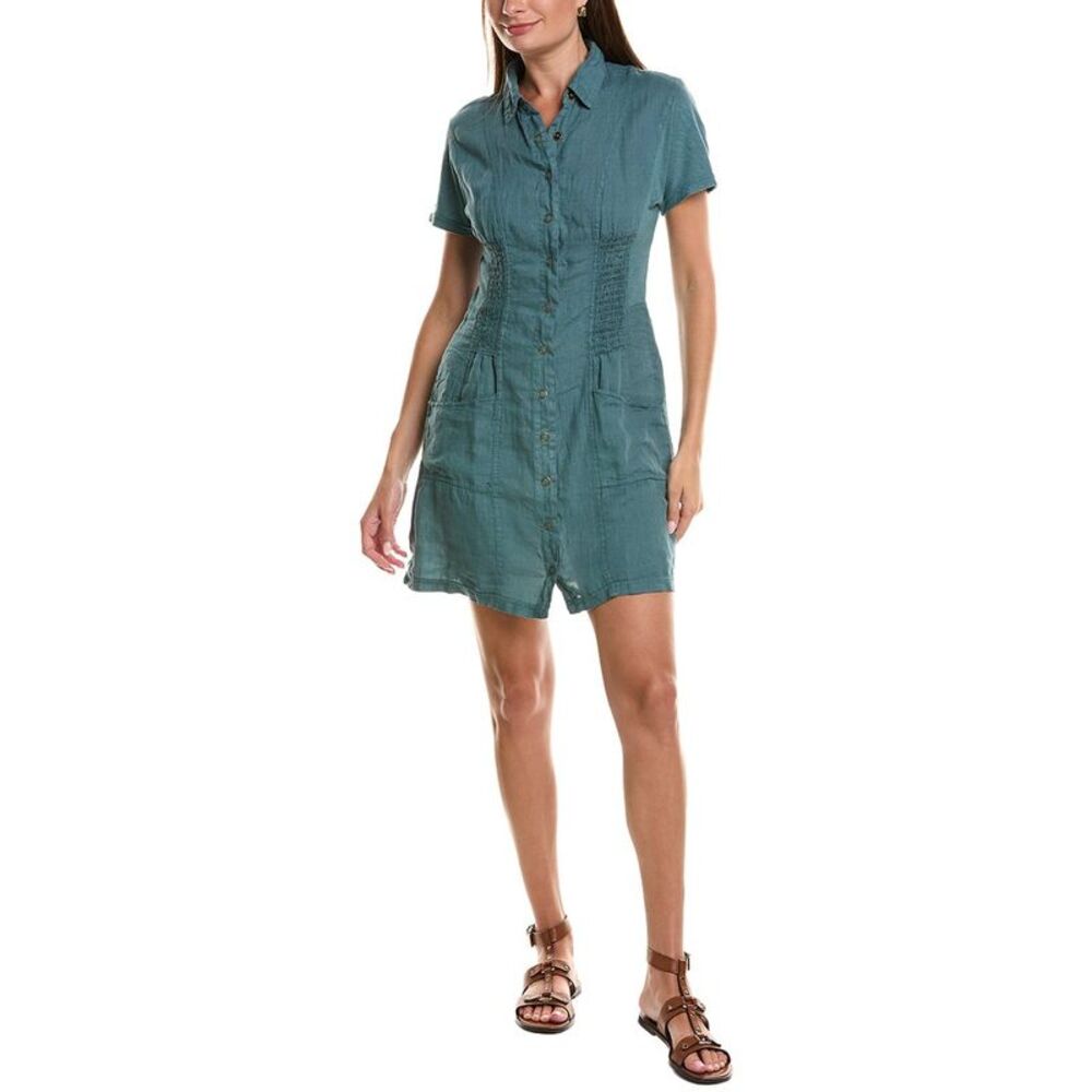 Xcvi Womens Mikel Linen Shirtdress, Navy